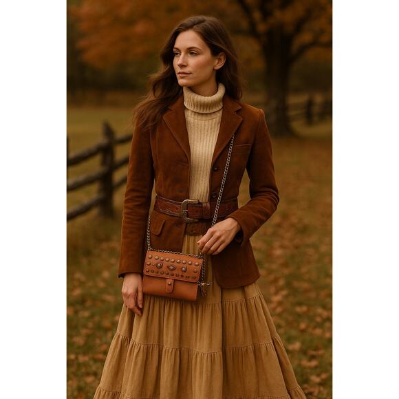 Reworked Patricia Nash Studded Italian Leather Bag w/ Brass Chain Strap & Charm - Picture 9 of 16